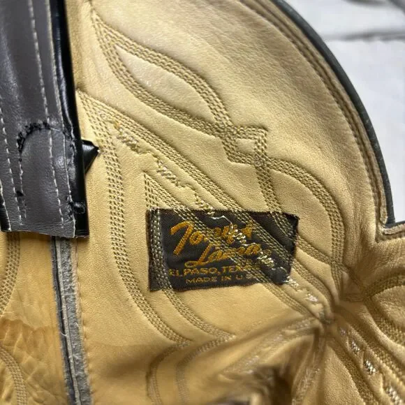 Tony Lama Vintage Cowboy Boots Grey Black Leather Western Top Stitching Size 9 - Picture 9 of 11